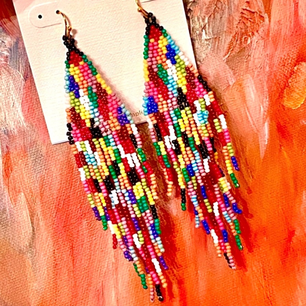 NWT Neiman Marcus/Panacea Rainbow Fringe Chandeliers - Picture 1 of 13